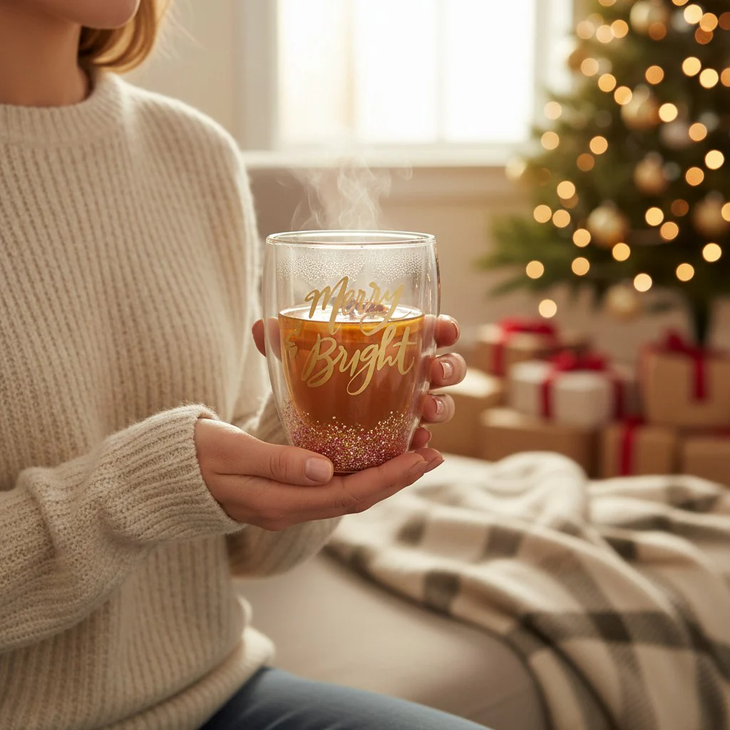 Merry & Bright Wine Glass – Double-Wall Stemless - Image 2