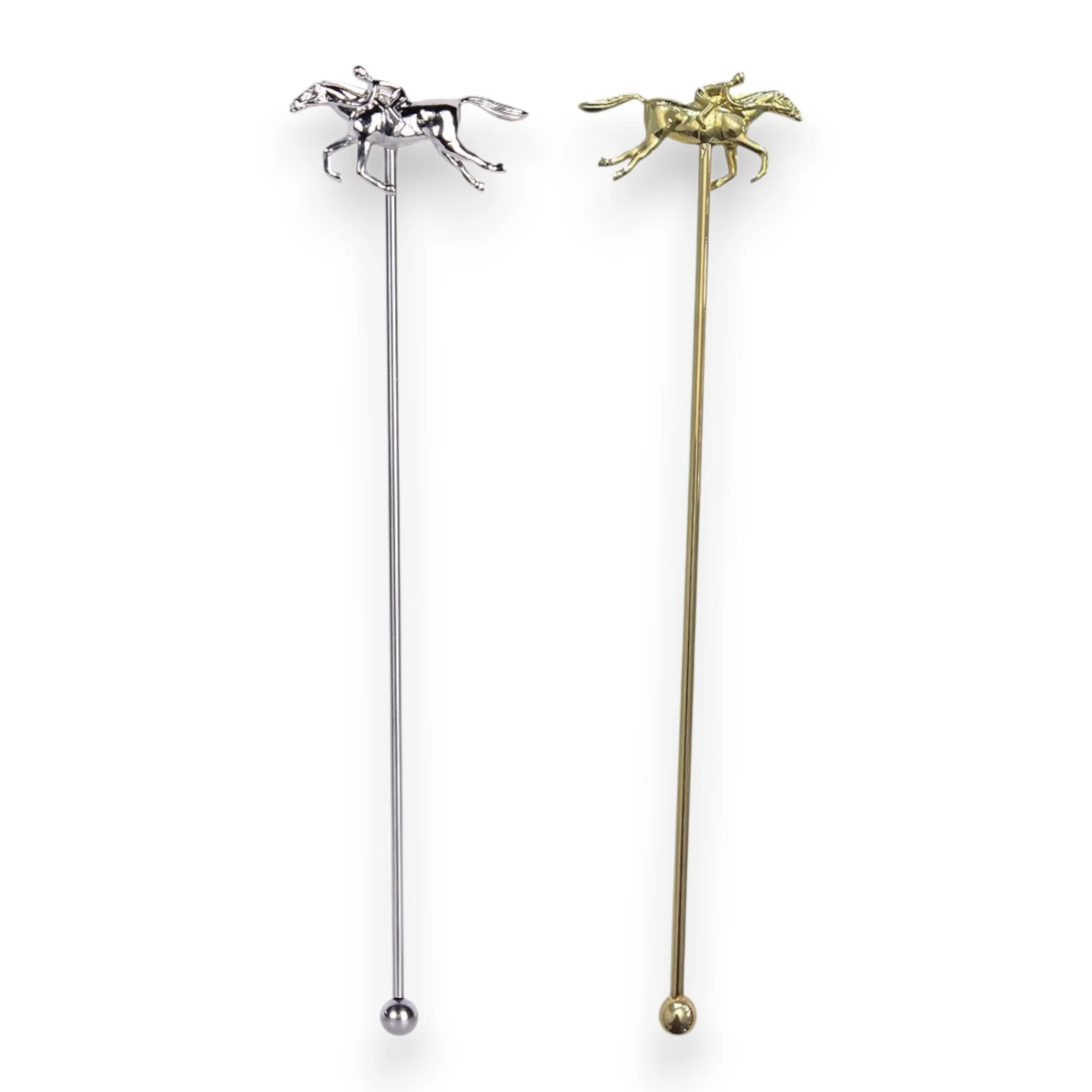 Metal Horse Racing Cocktail Stirrer - Gold & Silver Finishes