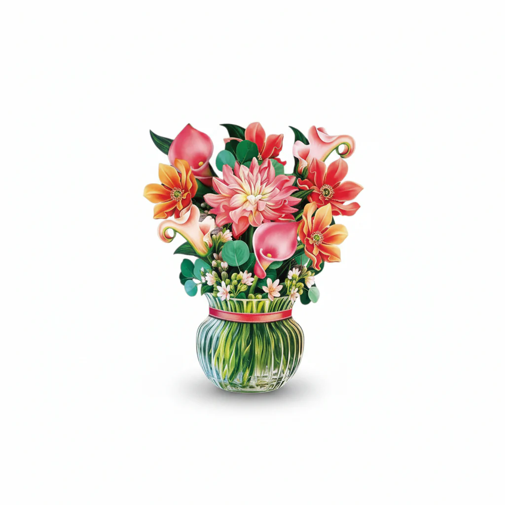 Mini Dear Dahlia Pop-Up Card | Pocket-Sized Paper Flower Bouquet - Image 3