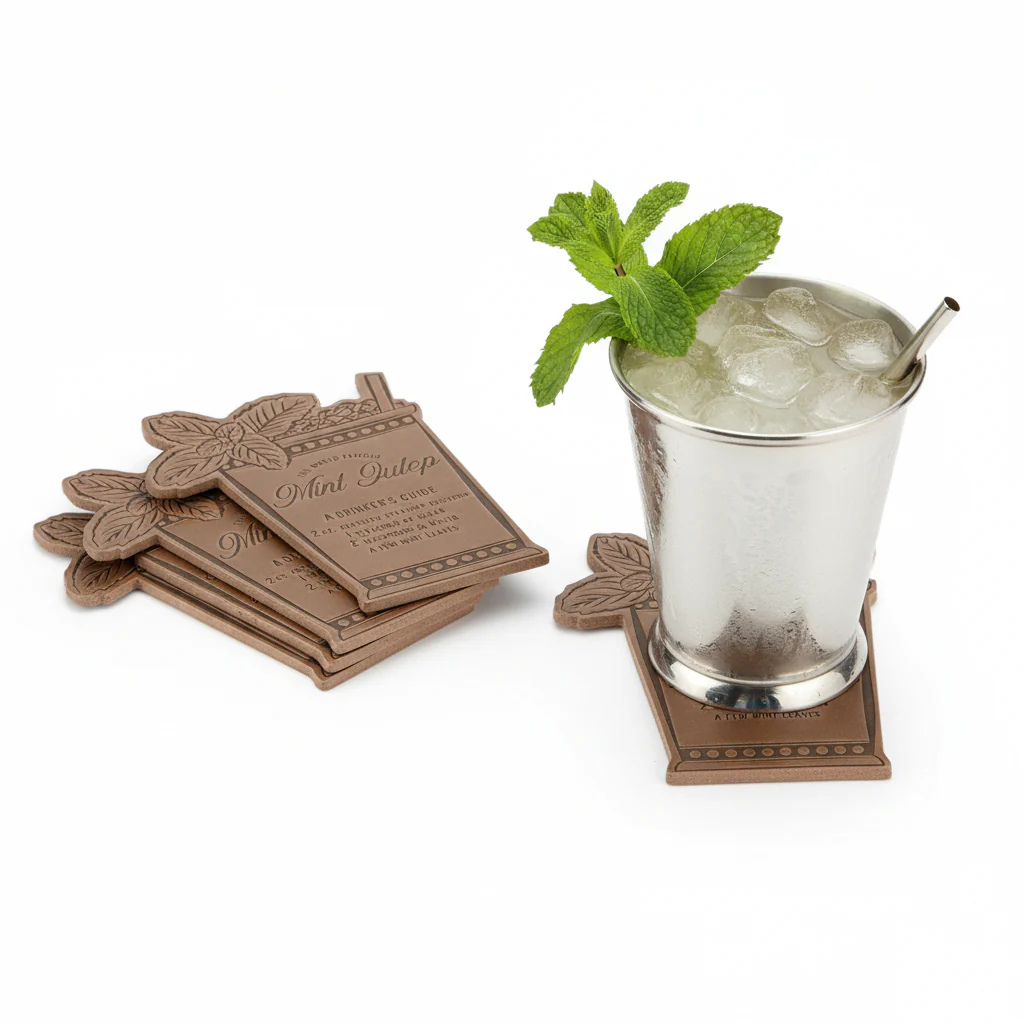 Mint Julep Recipe Leather Coasters | Set of 4 | Handcrafted Horween Leather - Image 2
