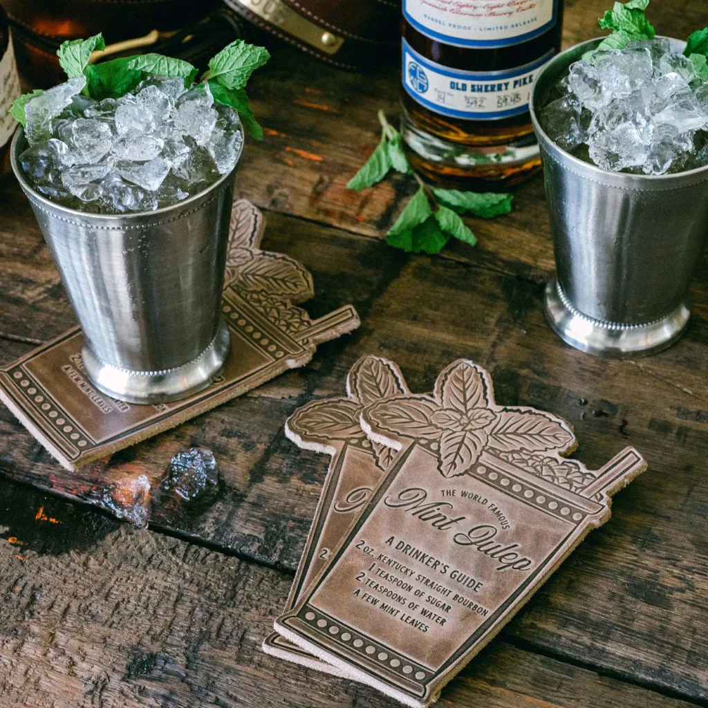 Mint Julep Recipe Leather Coasters | Set of 4 | Handcrafted Horween Leather - Image 3
