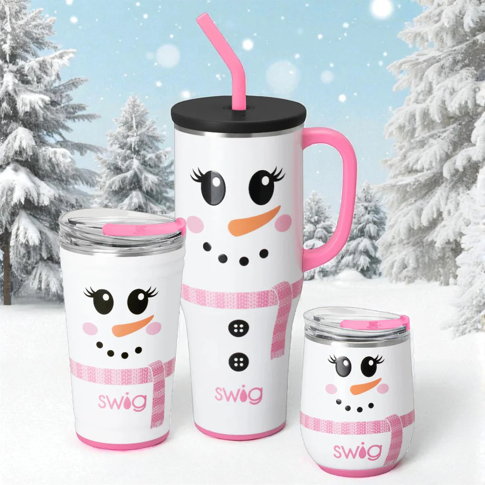 Ms. Frost Holiday Snowman Tumbler – 40oz Mega Mug, 24oz Party Cup, 12oz Wine