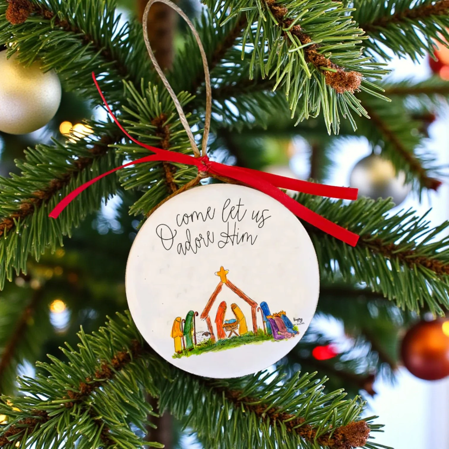 Nativity 'O Come Let Us Adore Him' Ornament