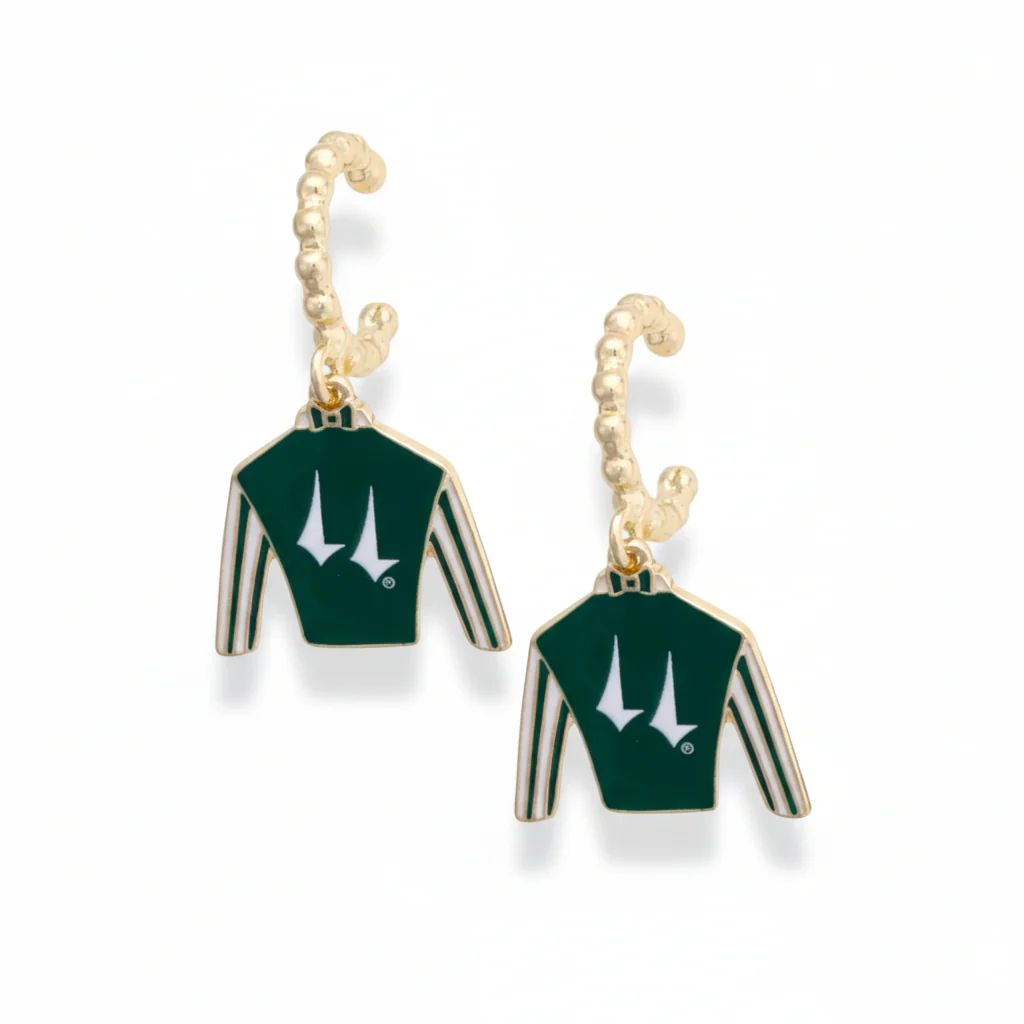 Official Churchill Downs Jockey Silk Enamel Twisted Hoop Earrings | Green & White