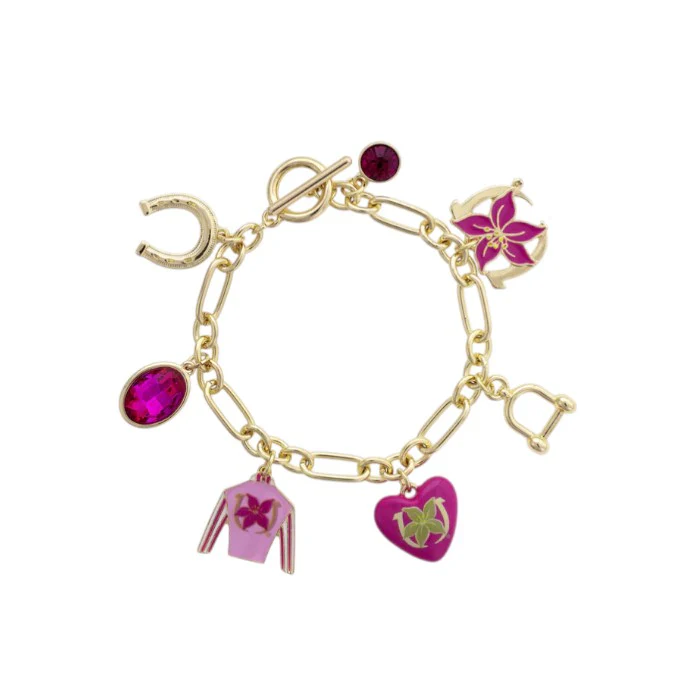 Official Kentucky Oaks Enamel Charms Bracelet | Pink & Gold
