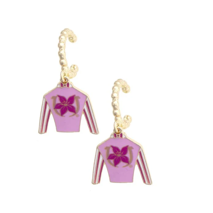 Official Kentucky Oaks Jockey Silks Enamel Twisted Hoop Earrings | Pink