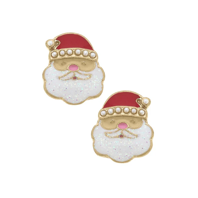 Pearl Studded Enamel Santa Claus Stud Earrings