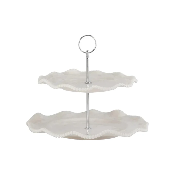Perlette Cream Melamine 2-Tier Server – 11in & 9in Plates