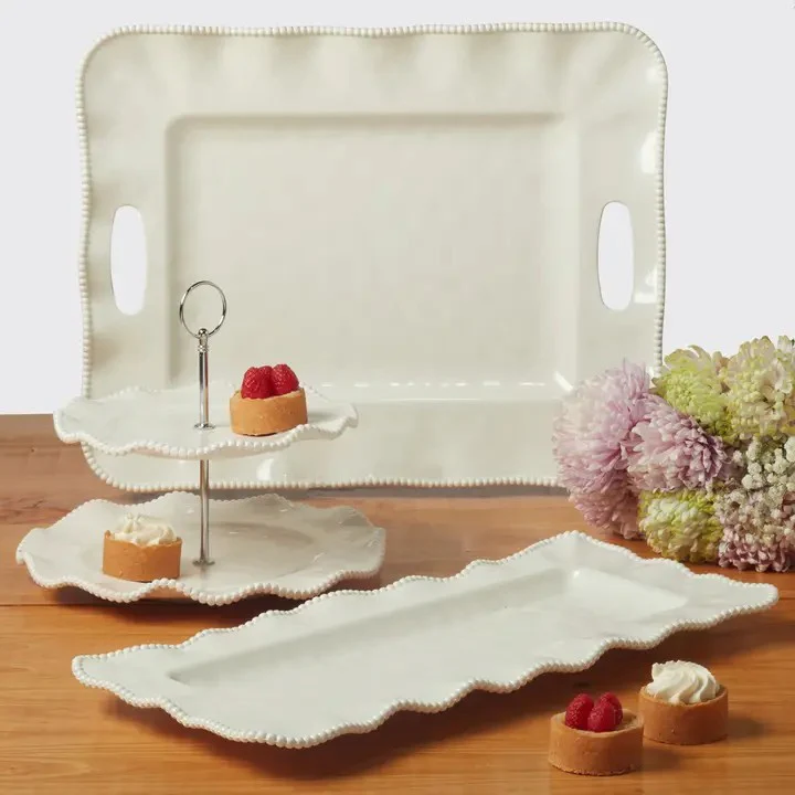 Perlette Cream Melamine 2-Tier Server – 11in & 9in Plates - Image 2