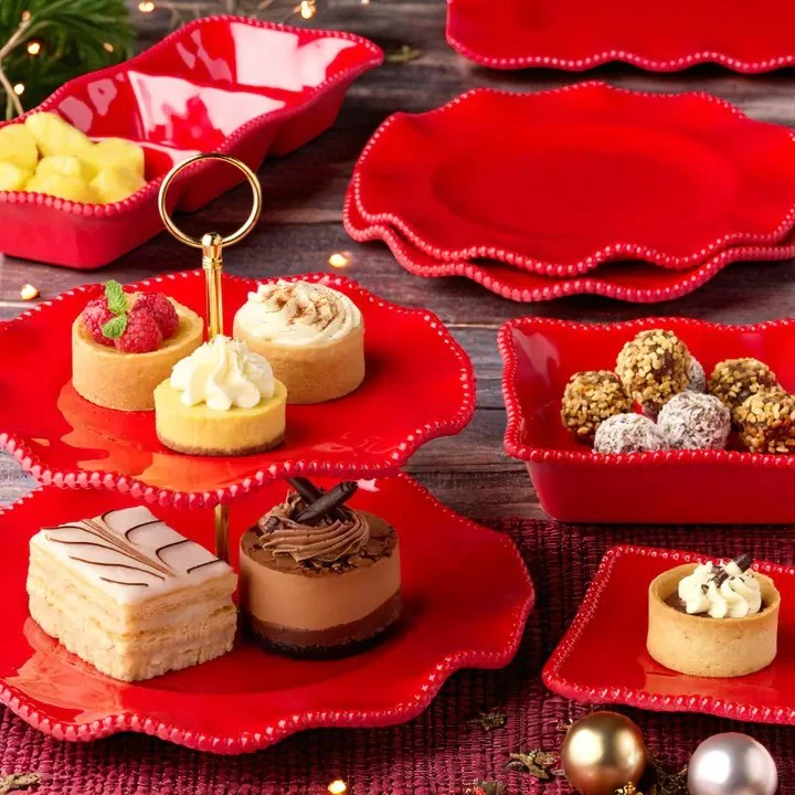 Perlette Red Melamine 2-Tier Server – 11in & 9in Plates - Image 2