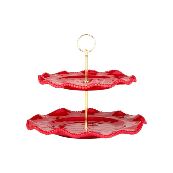 Perlette Red Melamine 2-Tier Server – 11in & 9in Plates - Image 3