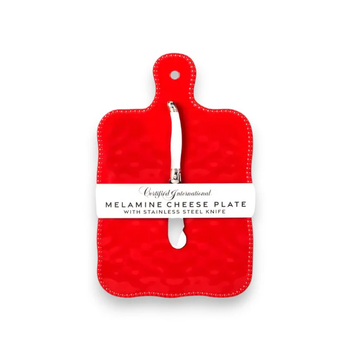 Perlette Red Melamine Cheese Board with Knife – Elegant Serveware