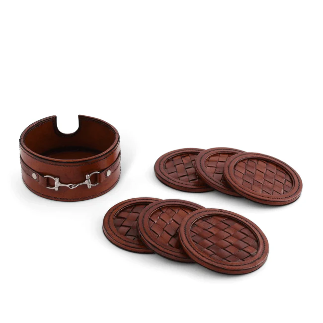 Premium Genuine Leather Coaster Set Bit - Set of 6 - Image 3