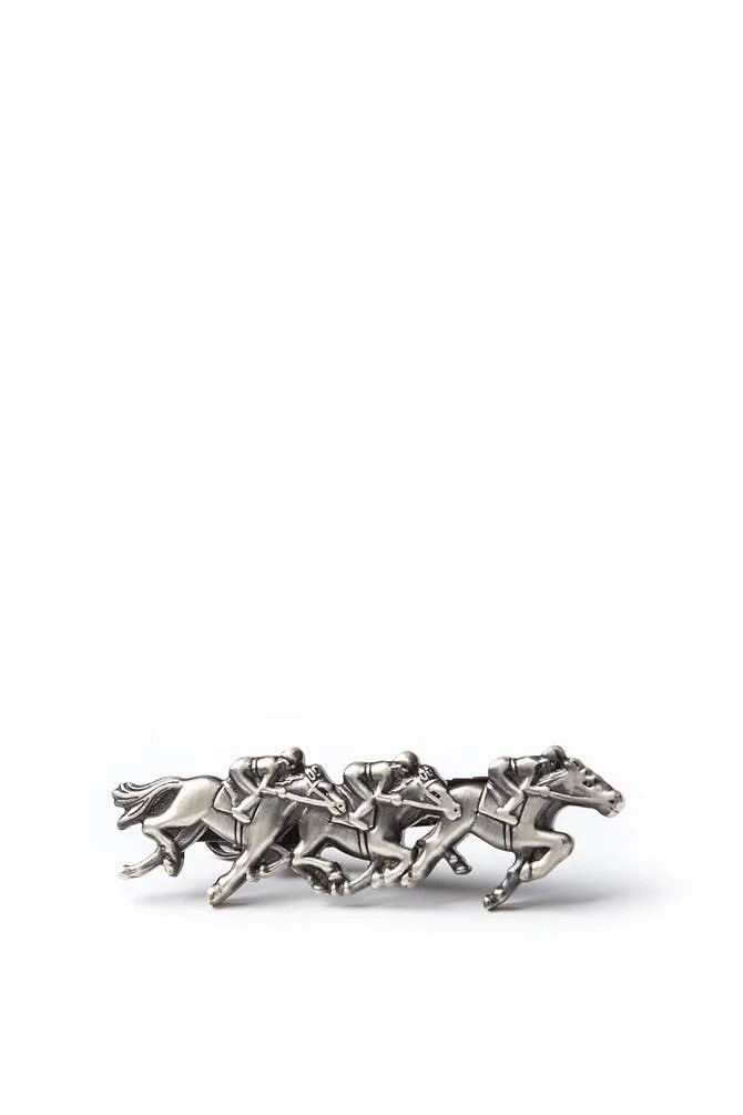 Race Day Horse Racing Tie Bar - Antiqued Silver Metal Alynn