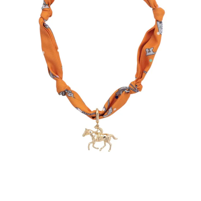 Riders Up Scarf Necklace in Orange | Equestrian Silk Accessory - Image 3