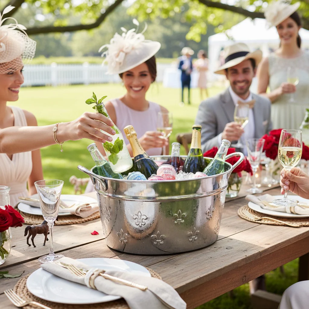 Round Fleur-De-Lis Beverage Tub | Aluminum Outdoor Party Tub - Image 2