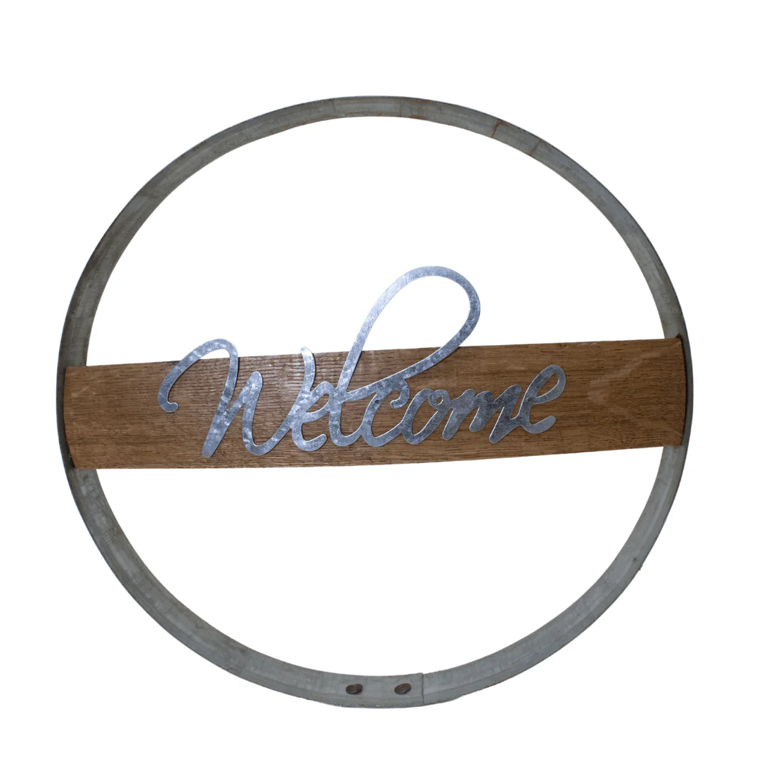 Rustic Metal and Wood Welcome Sign – Round Wall Decor