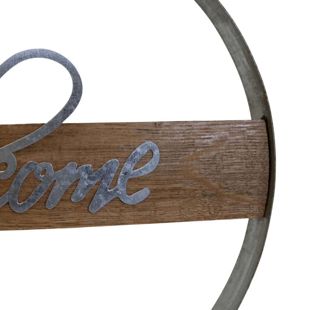 Rustic Metal and Wood Welcome Sign – Round Wall Decor - Image 2
