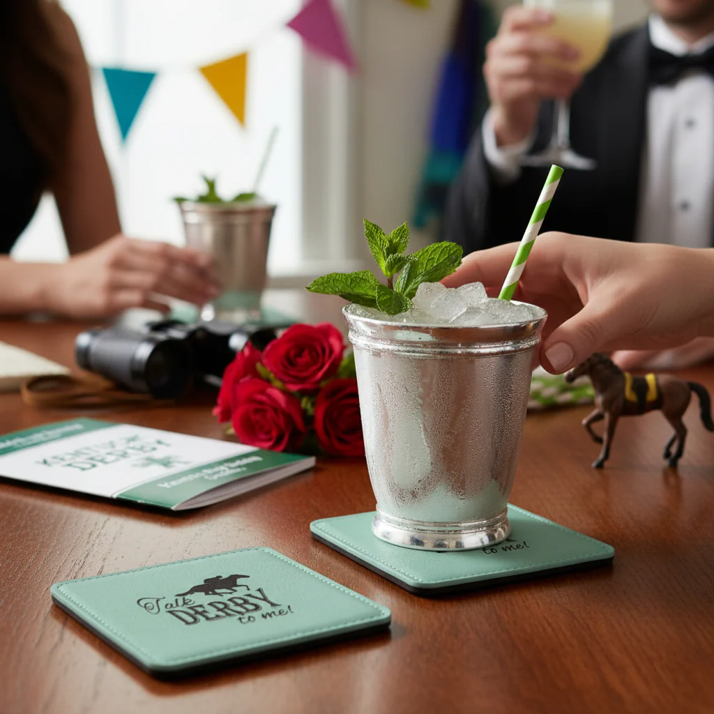 Talk Derby to Me Leather Coaster | Mint Green Equestrian Drink Mat - Image 2