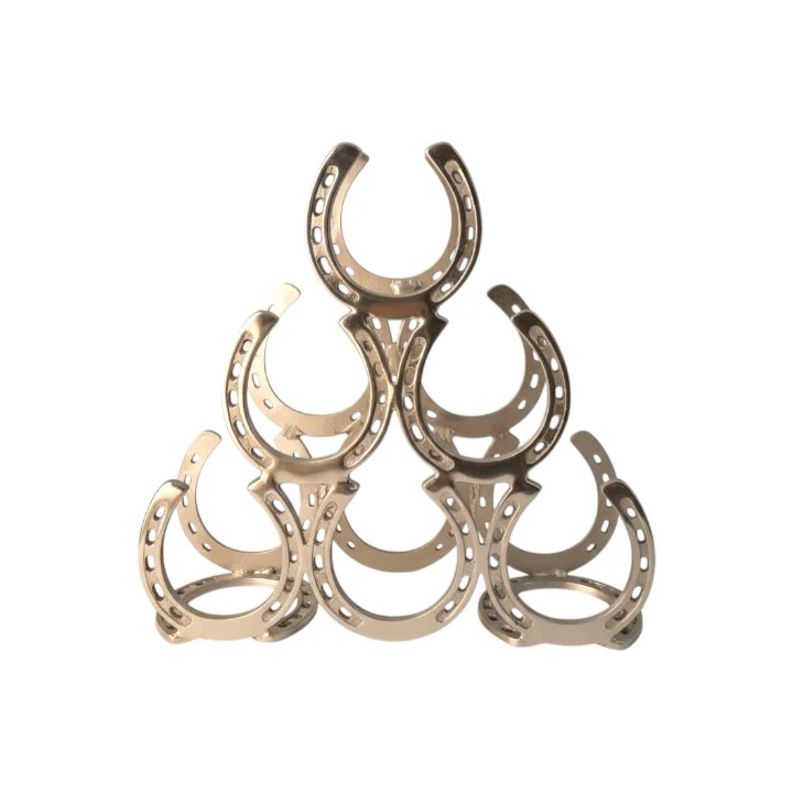 Textured Horseshoe 6-Bottle Wine Rack | Gold Aluminum Equestrian Decor