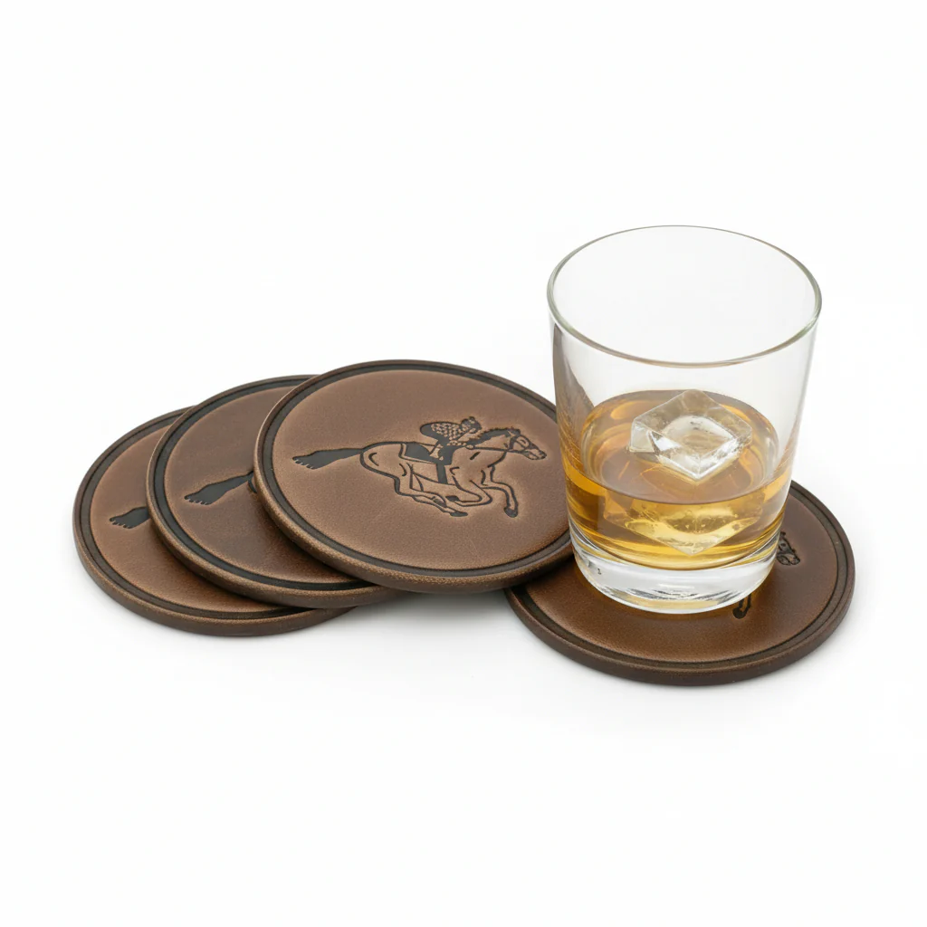 Thoroughbred Leather Coasters | Set of 4 | Handcrafted Horween Leather Drink Mats - Image 2