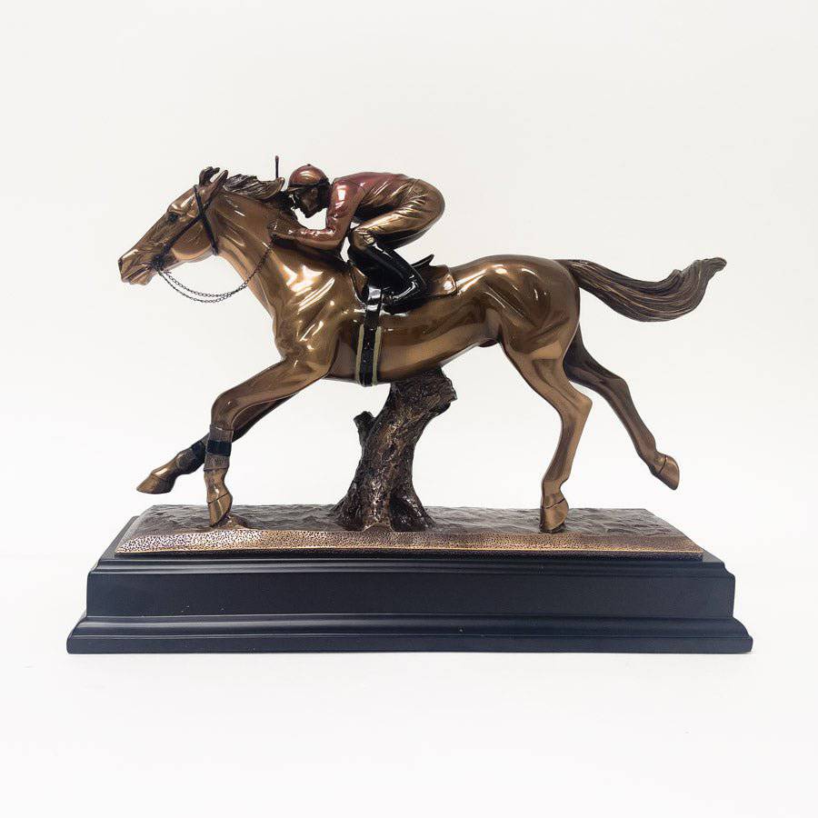 To the Winner's Circle - Horse & Jockey Sculpture | Copper Finish