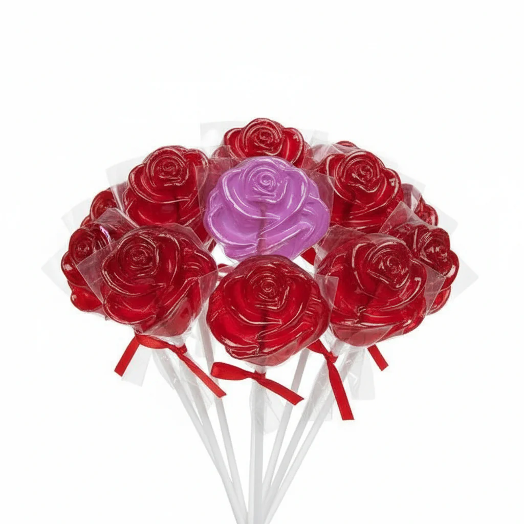 Valentine's Rose Lollipops | Red or Pink Rose Shaped Candy Favors
