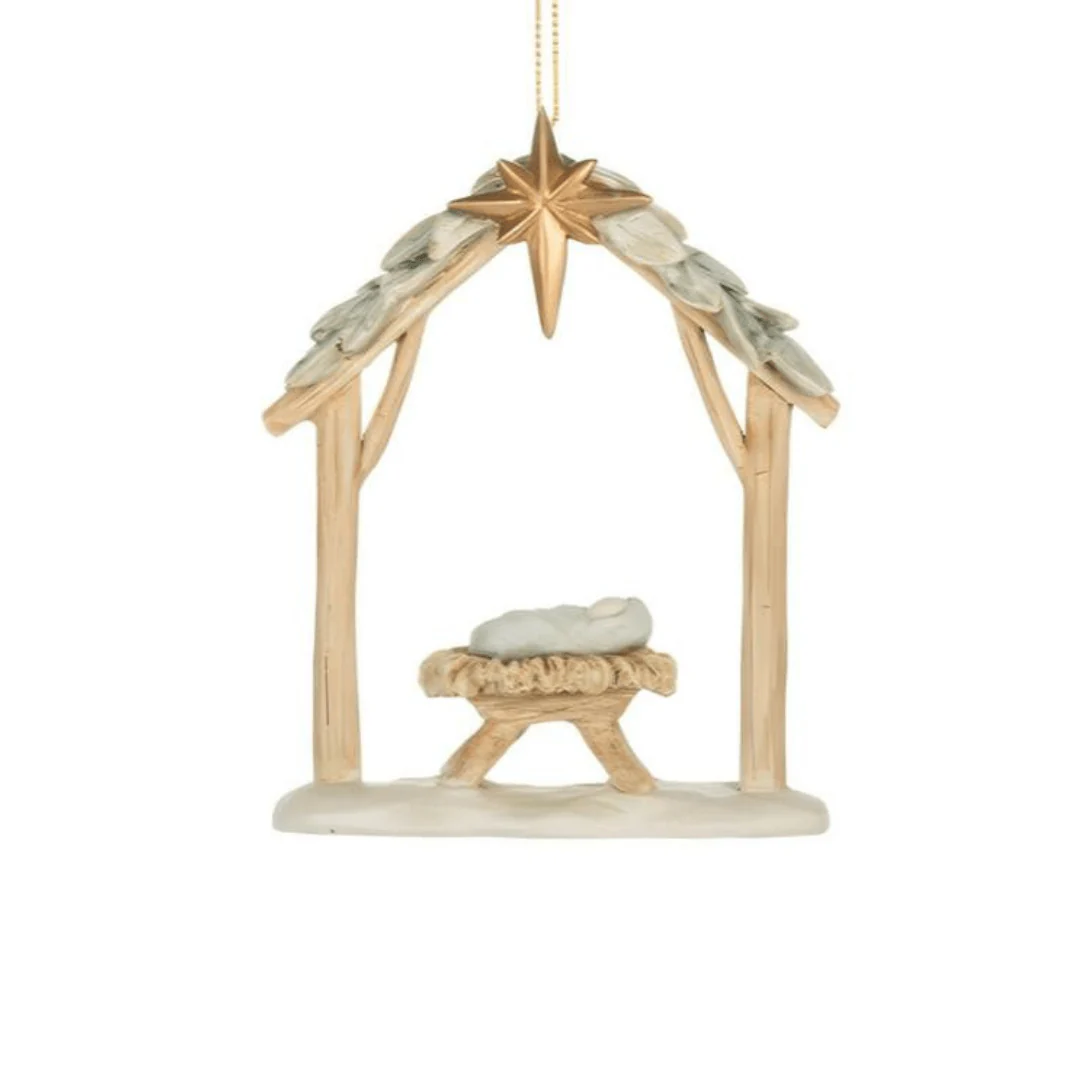 Watercolor Baby Jesus in Manger Ornament