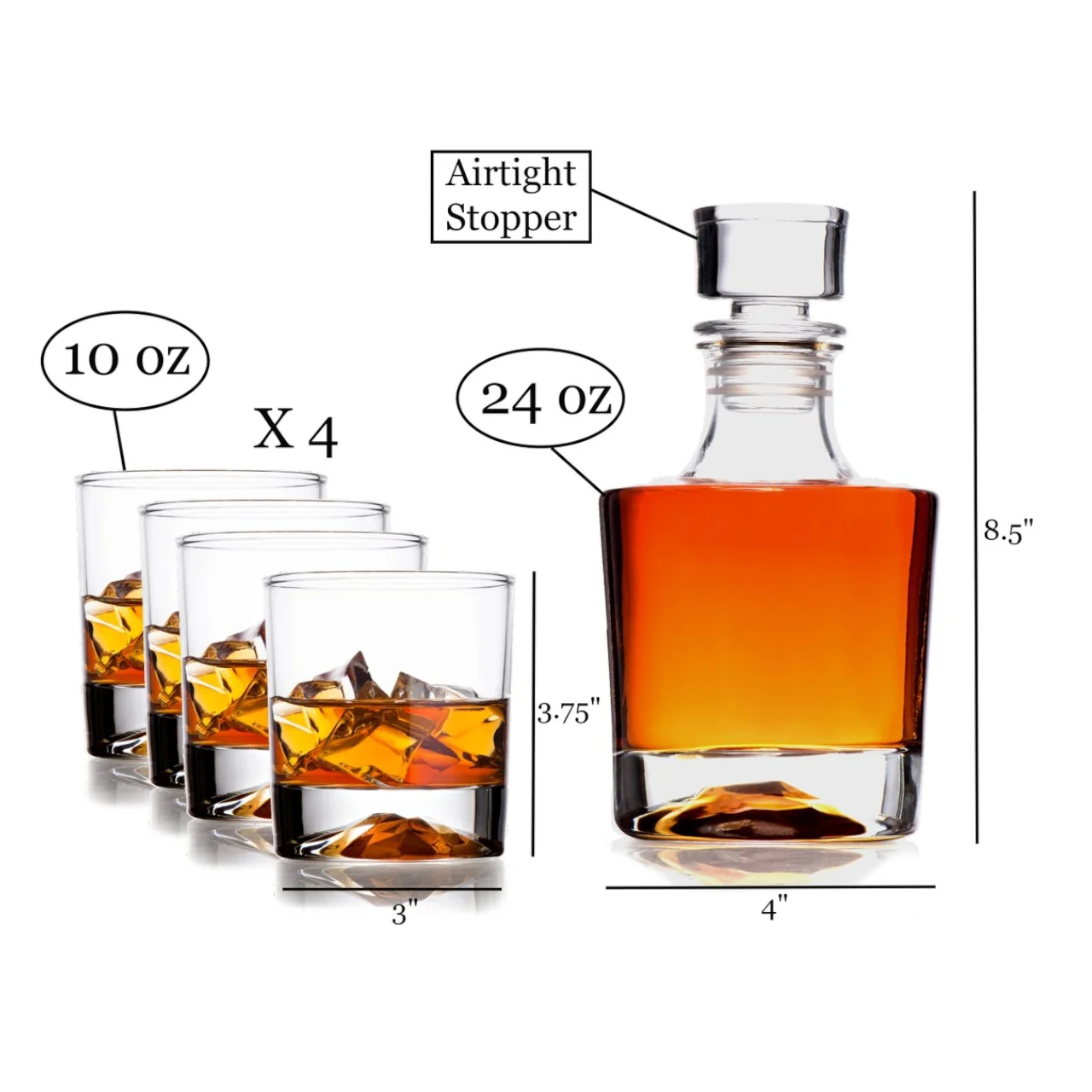Whiskey Decanter & 4 Whiskey Glasses Gift Set | Mountain Design - Image 3