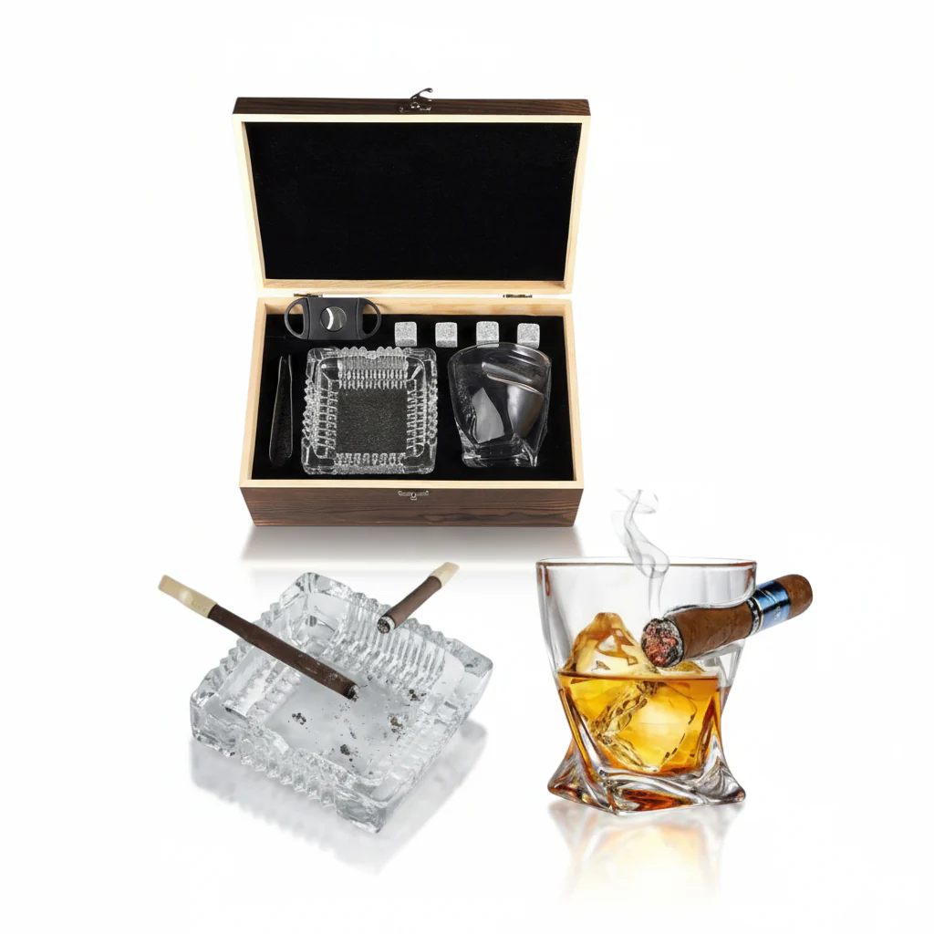 Whiskey Glass Set with Accessories in Premium Wooden Gift Box - Image 3